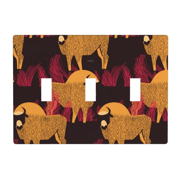 Decorative 3-Gang Toggle Light Switch Wall Plate, Triple Decorative Outlet Cover for Home Decor, Bison High Grass Buffalo Vintage
