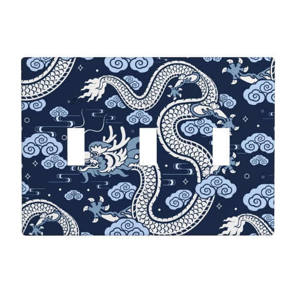 Decorative 3-Gang Toggle Light Switch Wall Plate, Triple Decorative Outlet Cover for Home Decor, Chinese Dragon Asian Oriental