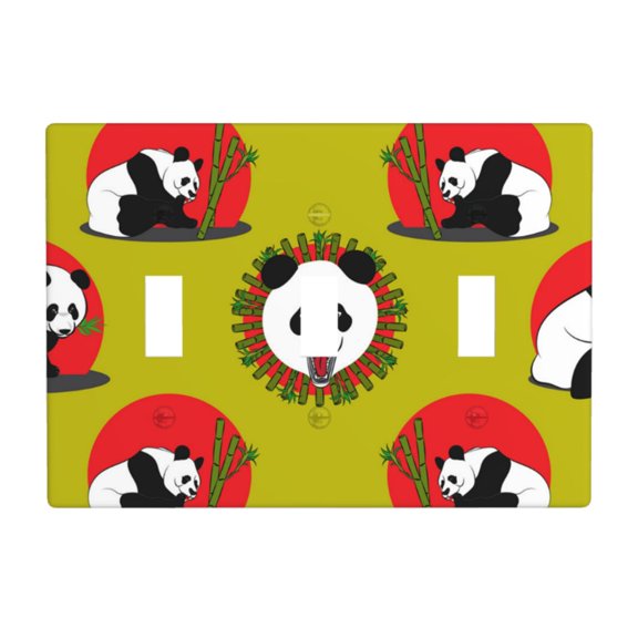Decorative 3-Gang Toggle Light Switch Wall Plate, Triple Decorative Outlet Cover for Home Decor, Chinese Panda Cute