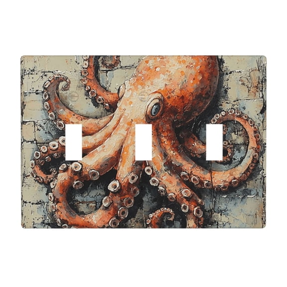 Decorative 3-Gang Toggle Light Switch Wall Plate, Triple Decorative Outlet Cover for Home Decor, Coral Octopus Watercolor Retro Vintage