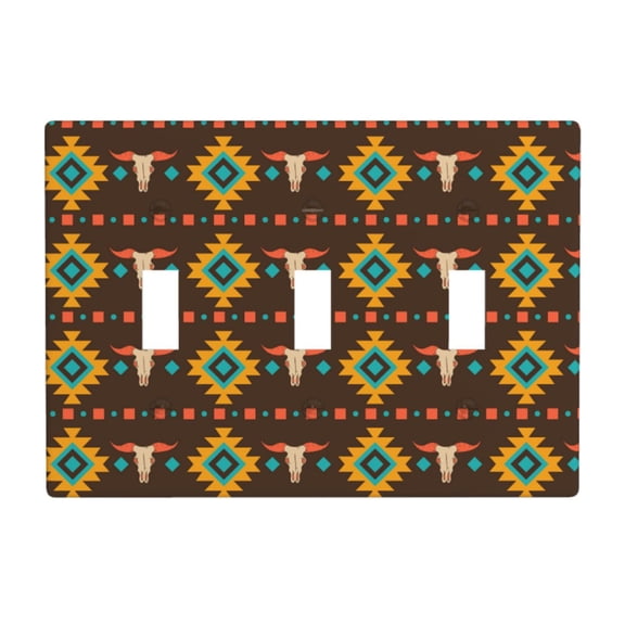 Decorative 3-Gang Toggle Light Switch Wall Plate, Triple Decorative Outlet Cover for Home Decor, Cowboy Western Native