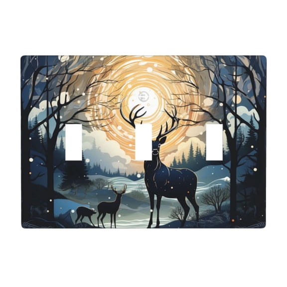 Decorative 3-Gang Toggle Light Switch Wall Plate, Triple Decorative Outlet Cover for Home Decor, Deer Hunting Antler Whitetail Art