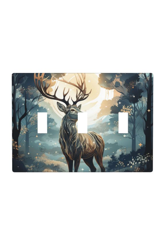 Decorative 3-Gang Toggle Light Switch Wall Plate, Triple Decorative Outlet Cover for Home Decor, Deer Hunting Antler Whitetail Moon