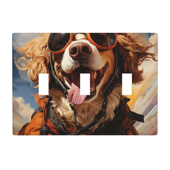 Decorative 3-Gang Toggle Light Switch Wall Plate, Triple Decorative Outlet Cover for Home Decor, Funny Cool Dog Riding
