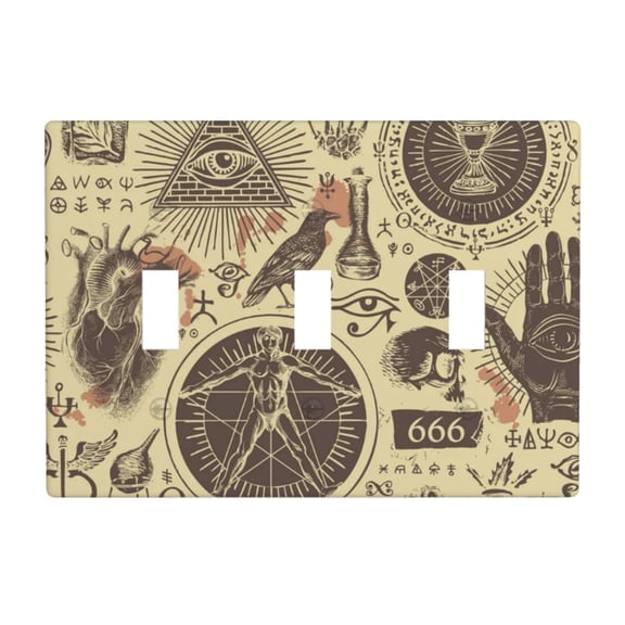 Decorative 3-Gang Toggle Light Switch Wall Plate, Triple Decorative Outlet Cover for Home Decor, Heart All Seeing Vintage Occultism