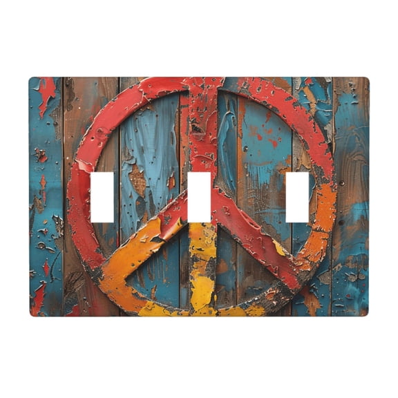 Decorative 3-Gang Toggle Light Switch Wall Plate, Triple Decorative Outlet Cover for Home Decor, Hippy Peace Vintage Vintage Art