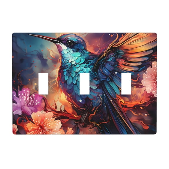 Decorative 3-Gang Toggle Light Switch Wall Plate, Triple Decorative Outlet Cover for Home Decor, Hummingbird Galaxy Starry