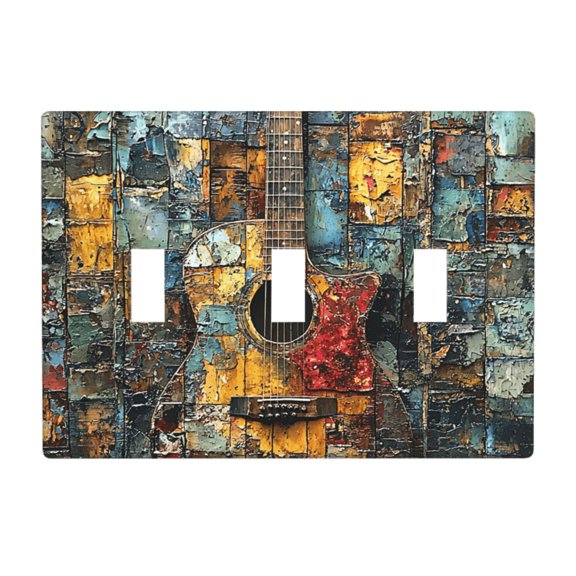 Decorative 3-Gang Toggle Light Switch Wall Plate, Triple Decorative Outlet Cover for Home Decor, Music Guitars Musical Instruments