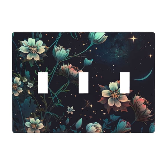 Decorative 3-Gang Toggle Light Switch Wall Plate, Triple Decorative Outlet Cover for Home Decor, Starry Sky Flowers