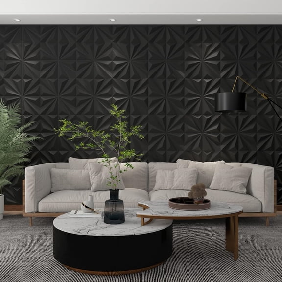 Decorative 3D Wall Panels Star Textured PVC Wall Panels for Interior Wall Dcor 19.7"x19.7" Black Pack of 12 Tiles Cover 32 Sq. Ft