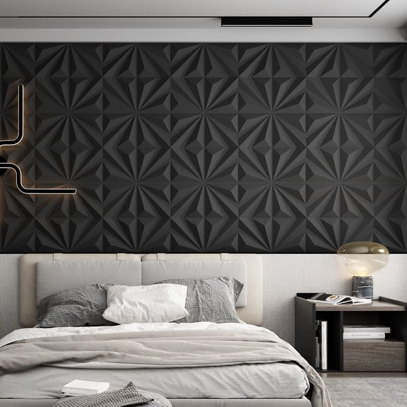 Decorative 3D Wall Panels Star Textured PVC Wall Panels for Interior Wall Dcor 19.7"x19.7" Black