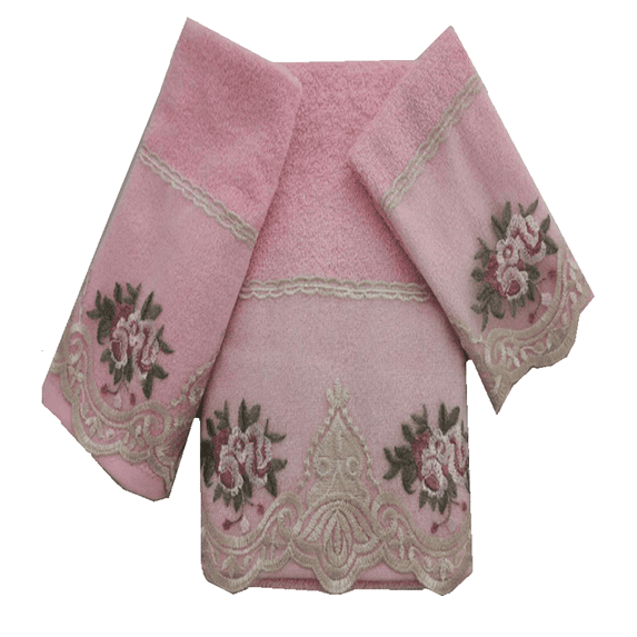 Decorative 3Pc Towel Set Tulip Flower Lace