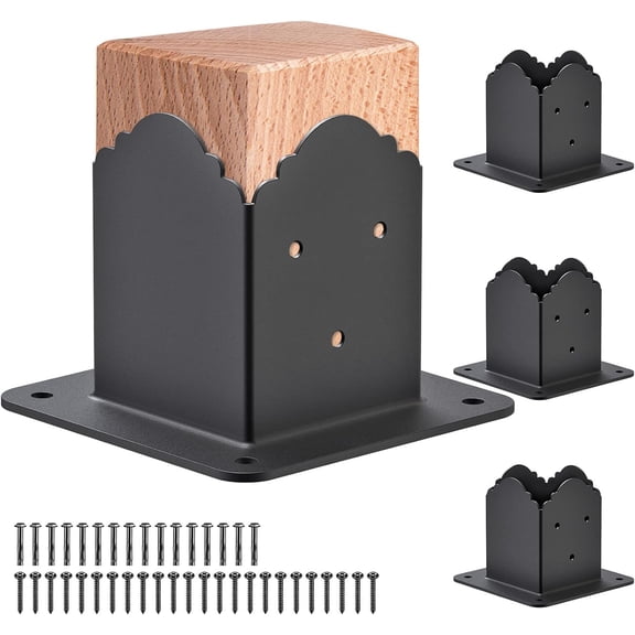 Decorative 4x4 Post Base, 4x4 Post Bracket (Inner Size 3.6" x 3.6"), Black Powder Coated Deck Railing Bracket, 4x4 Brackets for Wood Posts, Deck Post Support