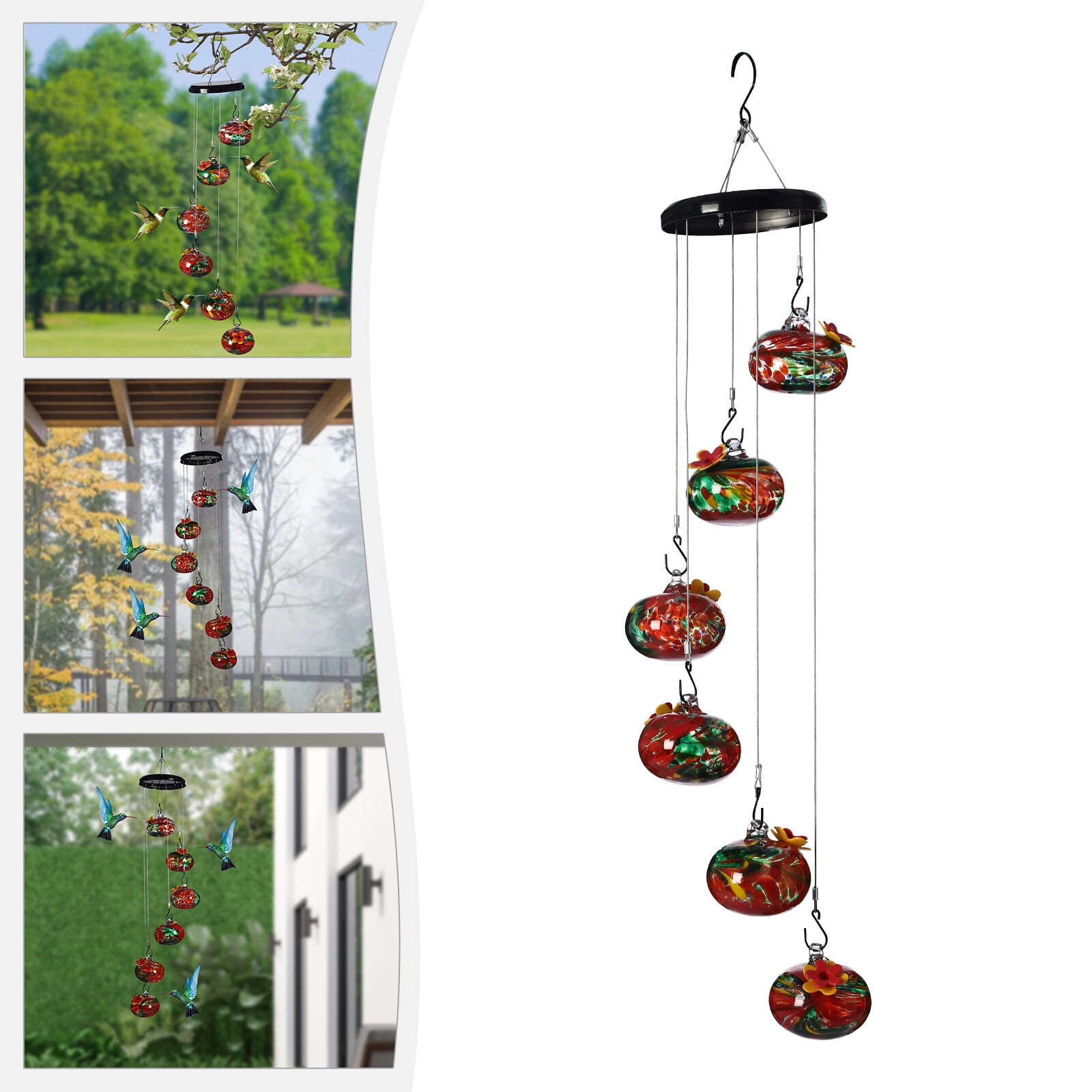Decorative 6 Glass Balls Hummingbird Feeders, Modern Bird Feeders with Leak-Proof for Outdoor, Red