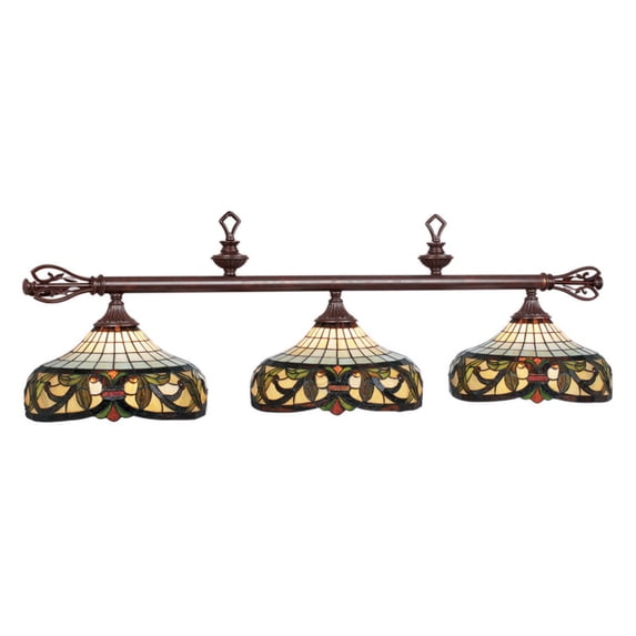 Decorative 60" Harmony 3-Light Billiard Hanging Light with Traditional Stained Glass Shades