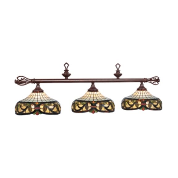 Decorative 60" Harmony 3-Light Billiard Hanging Light with Traditional Stained Glass Shades