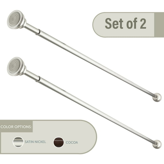 Decorative 7/16" Spring Tension Rod 24-36 inches - Satin Nickel (Set of 2)