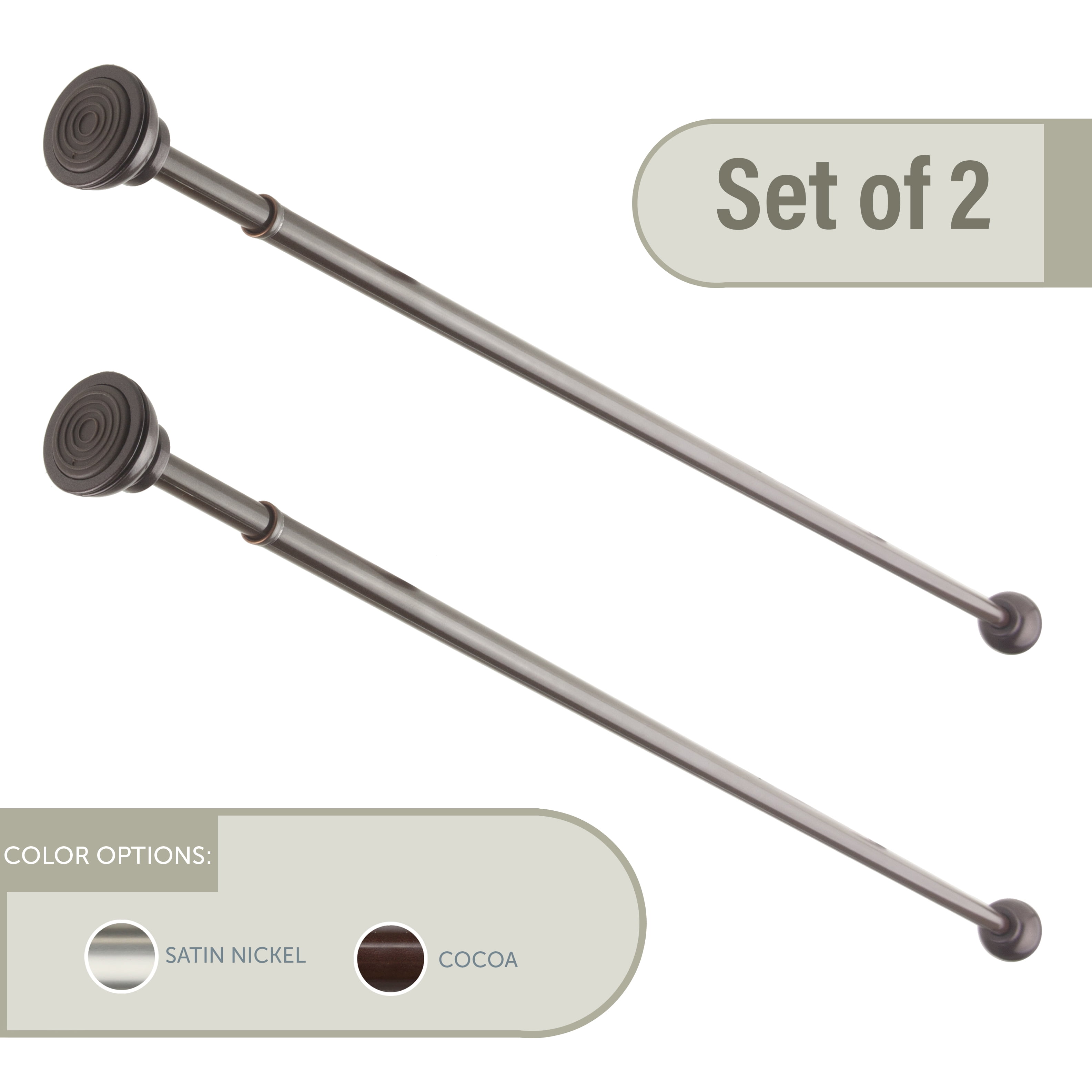 Decorative 7/16" Spring Tension Rod 36-54 inches - Cocoa (Set of 2)