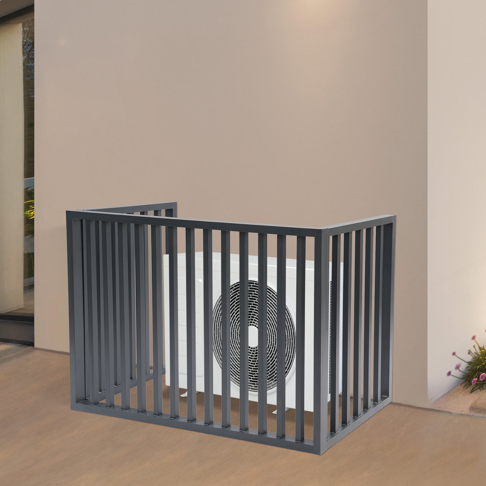 Decorative AC Fence, Dark Grey 3-Panel Design, 39.37x19.68x27.55in Aluminum Alloy, Anti-Rust & Ventilated, Child-Safe Edges, for Patios/Decks/Gardens