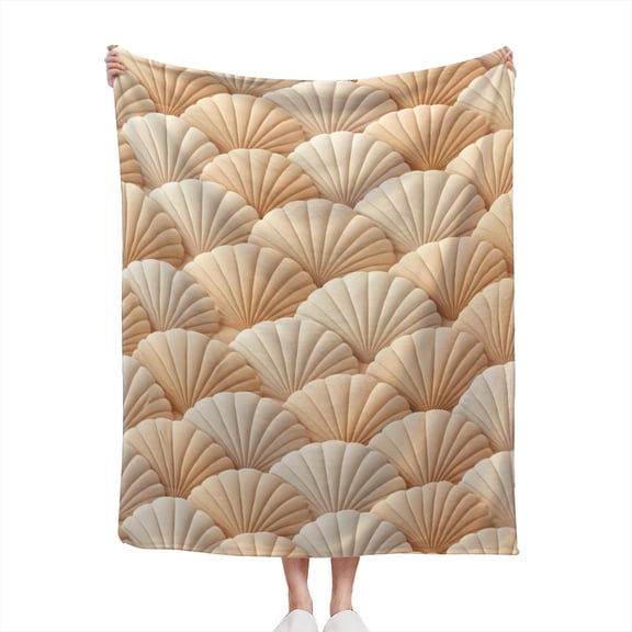 Decorative Accent Throw Blanket for Couch Sofa Bed Soft Flannel Blanket for Bedroom Living Room Abstract Pattern Scallops Modern Aesthetic Shell Seashells Print Blush Pearl Cream Peach Tones
