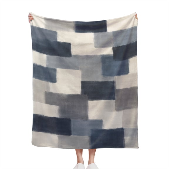 Decorative Accent Throw Blanket for Couch Sofa Bed Soft Flannel Blanket for Bedroom Living Room Beige Blue Grey Tones Modern Abstract Watercolor Geometric Pattern Design