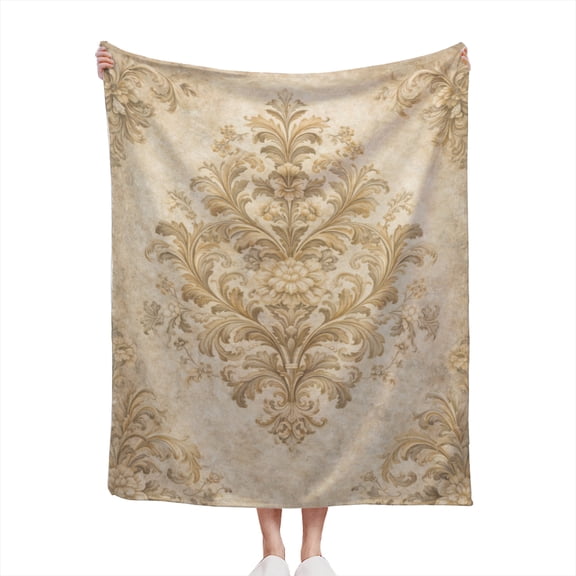 Decorative Accent Throw Blanket for Couch Sofa Bed Soft Flannel Blanket for Bedroom Living Room Floral Grunge Vintage Style Aesthetic Pattern Print Design in Taupe, Beige & Cream Color Tones