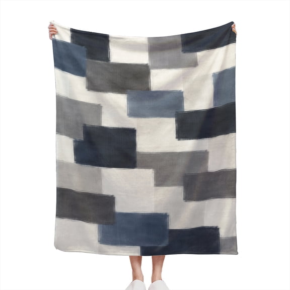 Decorative Accent Throw Blanket for Couch Sofa Bed  Soft Flannel Blanket for Bedroom Living Room Slate Blue, White & Grey Tones Modern Abstract Watercolor Geometric Pattern Design