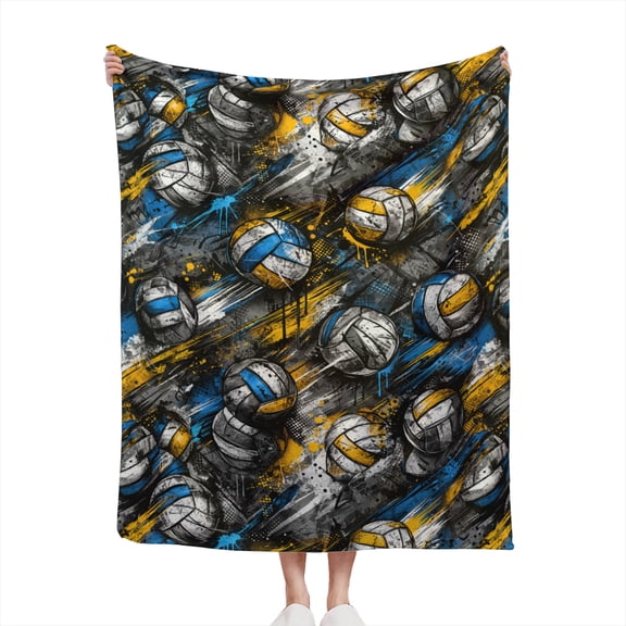 Decorative Accent Throw Blanket for Couch Sofa Bed Soft Flannel Blanket for Bedroom Living Room Vollyballs Sports Pattern Grunge Yellow Blue White Summer Sport Ball Print Design