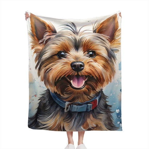 Decorative Accent Throw Blanket for Couch Sofa Bed  Soft Flannel Blanket for Bedroom Living Room Watercolor Yorkie Yorkshire Terrier Dog Puppy Pet Lovers Design