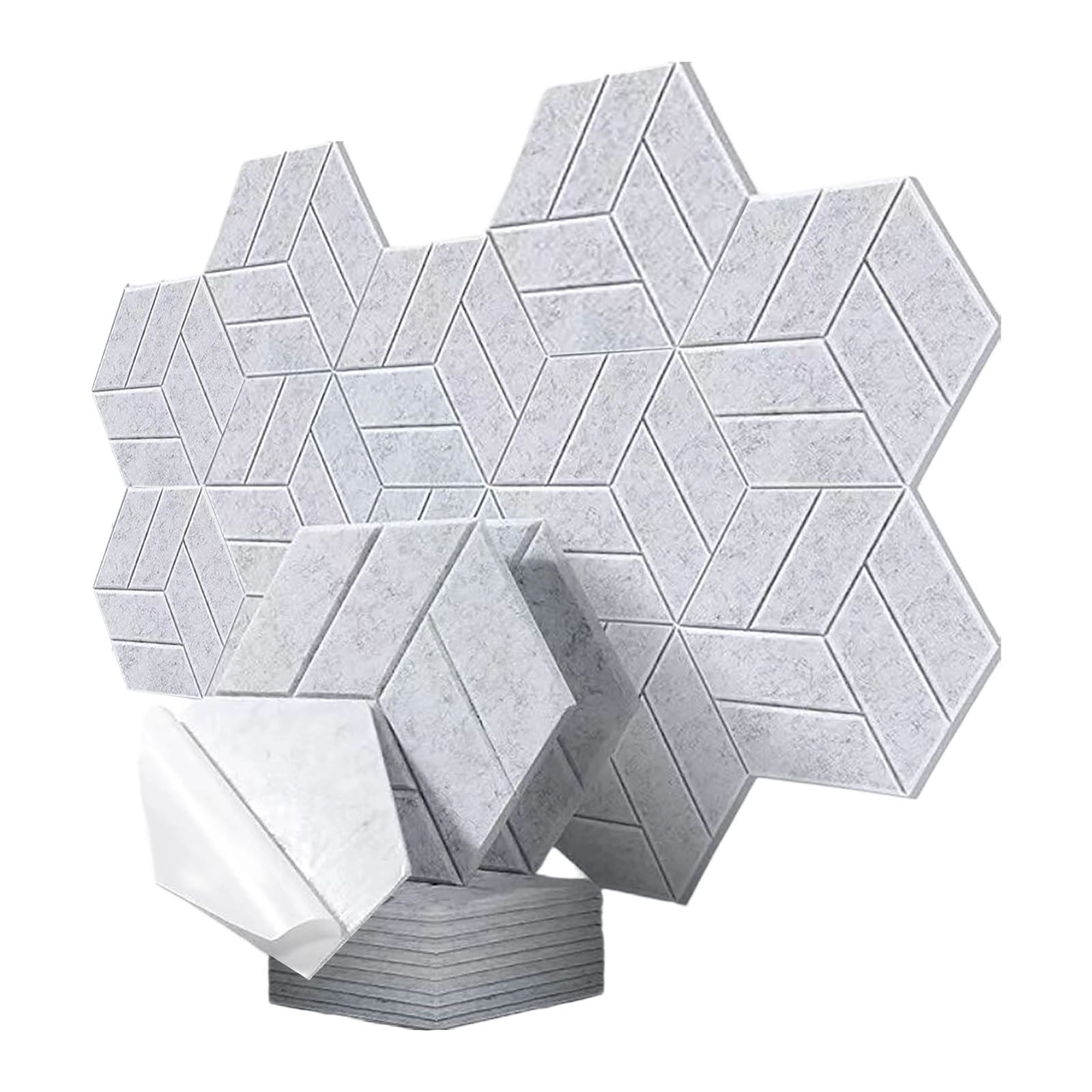 Decorative Acoustic Panels,12 Pack Hexagon Sound Proofing Wall Panels,Self Adhesive Sound Dampening Tiles for Home Studio and Office,Modern Geometric 3D Wall Decor,Light Grey