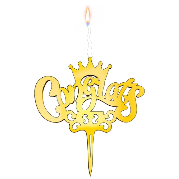 "CONGRATS" Food-Safe Gold Cake Topper Candle Elegant and Reusable Decoration for Birthdays, Astrology-Themed Parties, and Celebrations