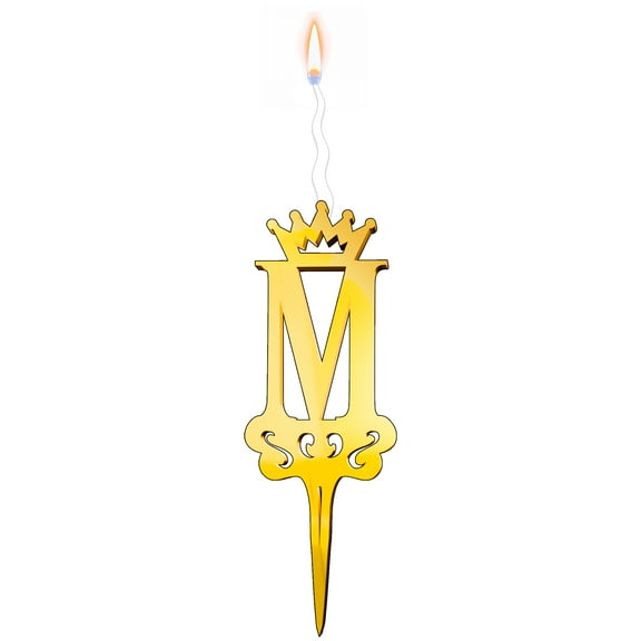 Gold Glitter Letter M - Luxury Cake Topper Candle for Birthdays, Weddings & Anniversaries - Reusable Food Safe Acrylic, Shiny Mirror Finish - Happy Birthday Cake Topper Dcor