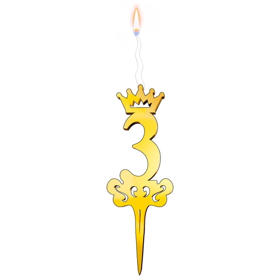 Gold Glitter Number 3 - Luxury Cake Topper Candle for Birthdays, Weddings & Anniversaries - Reusable Food Safe Acrylic, Shiny Mirror Finish - Happy Birthday Cake Topper Dcor