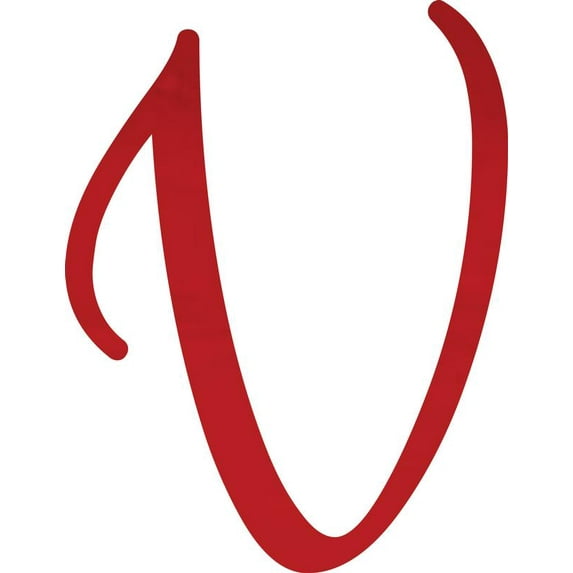 Decorative Acrylic Letter, Custom Blank V Script, 8'' Tall Transparent Red Alphabet