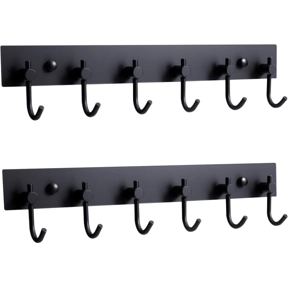 Decorative Adhesive Key Holder for Wall, 6-Hook 304 Stainless Steel Key Rack, No-Drill, Gold (2 Pack)