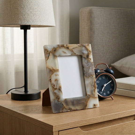 Decorative Agate Picture Frame for Home Accent - Modern Stone Photo Frame for Console Table, Living Room, and Bedroom Decor - 10", Brown