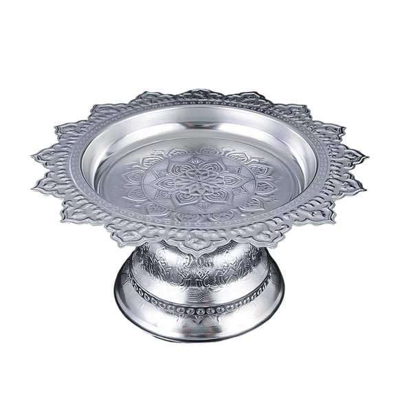 Decorative Alloy Offering Plate with Ornamental Pattern Tall for Religious Ceremonies Home Decoration highlight