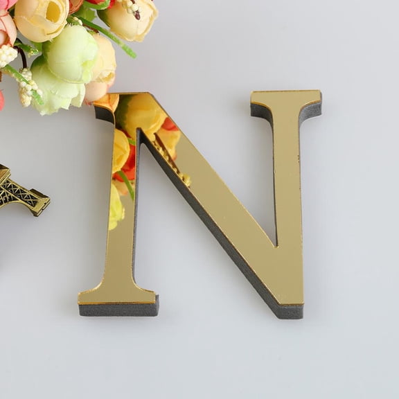 Decorative Alphabet Letters, 1Pc Gold Mirrored Surface Capital Letter N, Self-Adhesive English Letter Decor, 3D Thick Foam Backed Letter Sign, for Diy Home Wall Mural, Door Plate,