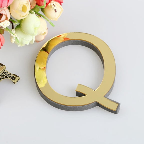 Decorative Alphabet Letters, 1Pc Mirror Gold English Letter Q, 3D Hollow Letter Sign for Wall Decor, Self-Adhesive Letter for Diy Craft Projects, Sleek Two-Tone Grey Backing for