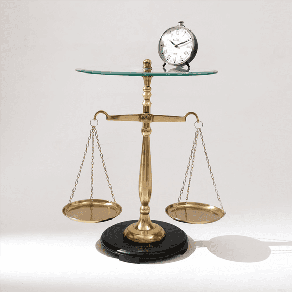 Decorative Aluminum Balance Libra Accent Table with 16x16x24" Glass Top and Nickel Finish