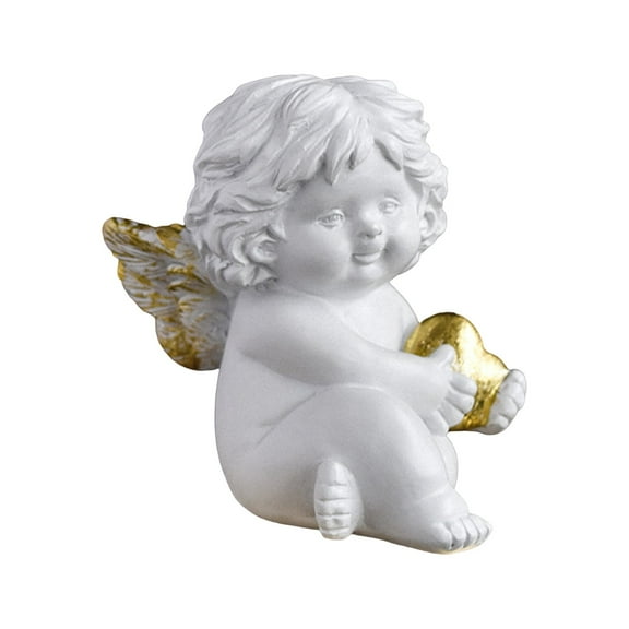 Decorative Angel Figurine with Golden Heart, Handcrafted Resin Cherub Statue for Home, Office, Shelf, and Gift Décor