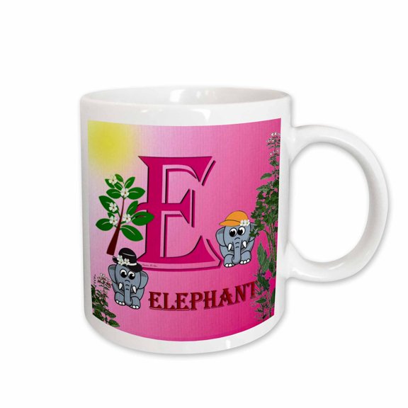 3drose, Decorative Animal Alphabet Art for Children - E Is for Elephants Out for a Stroll, 11oz Mug