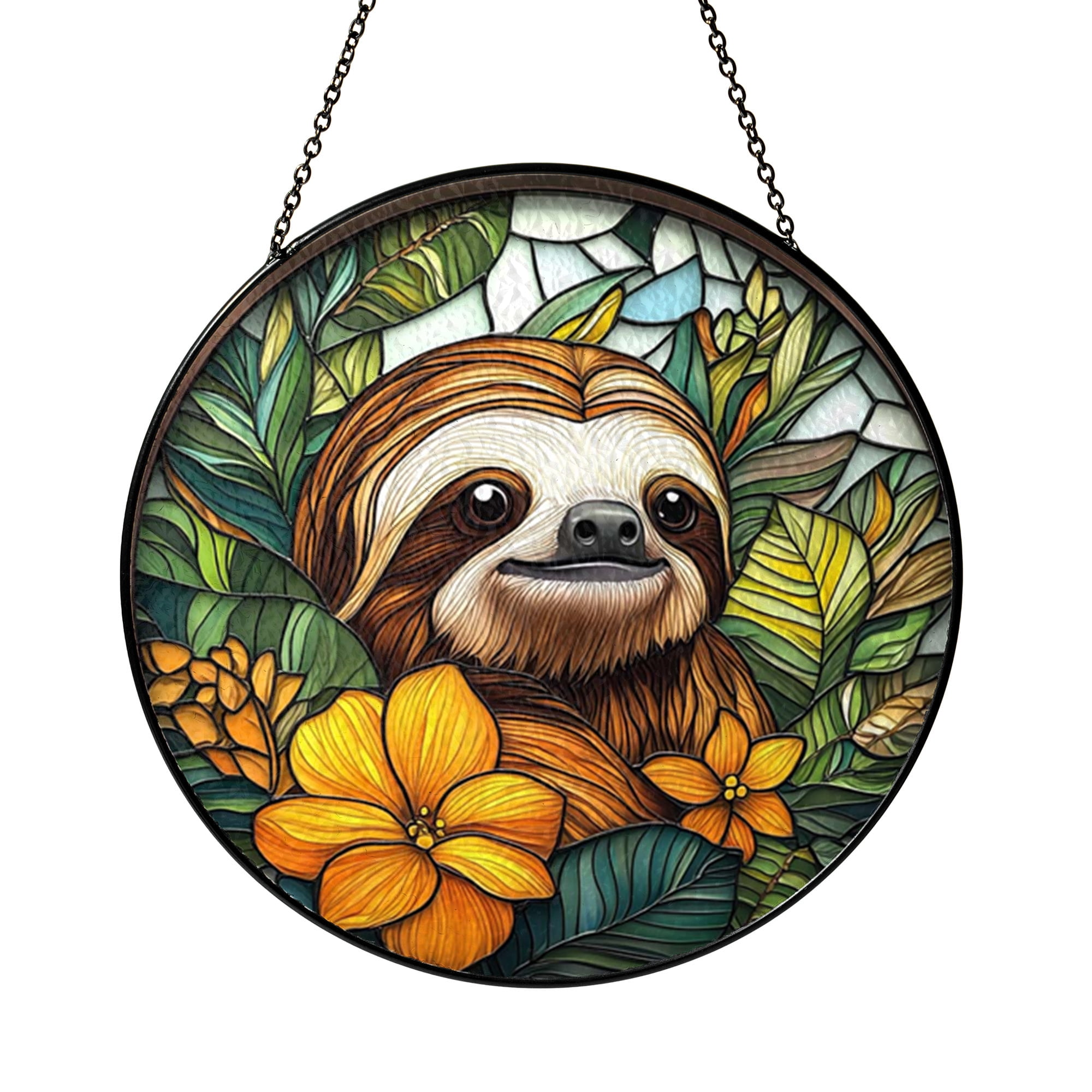 Decorative Animal Stained Glass Style Round Window Hanging, Sloth Art ...