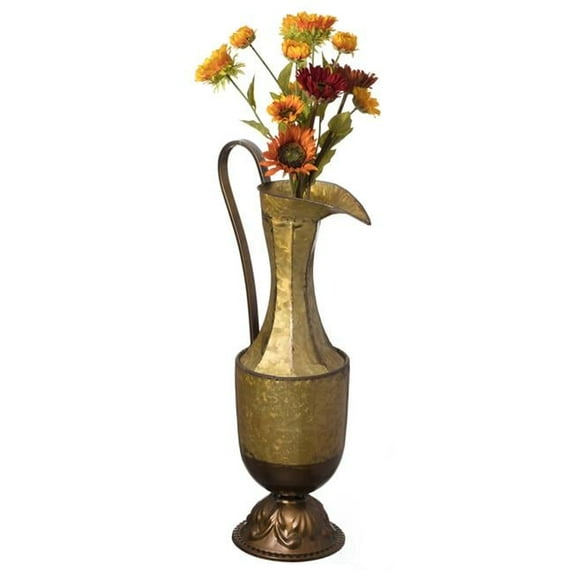 Decorative Antique Style 1 Handle Metal Jug Floor Vase for Entryway, Living Room or Dining Room, Small