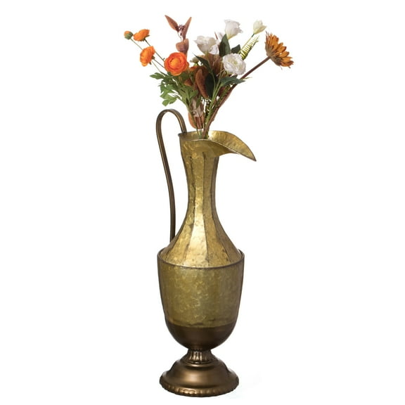Decorative Antique Style 1 Handle Metal Jug Floor Vase for Entryway, Living Room or Dining Room