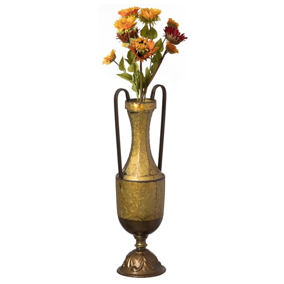 Decorative Antique Style 2 Handle Metal Jug Floor Vase for Entryway, Living Room or Dining Room