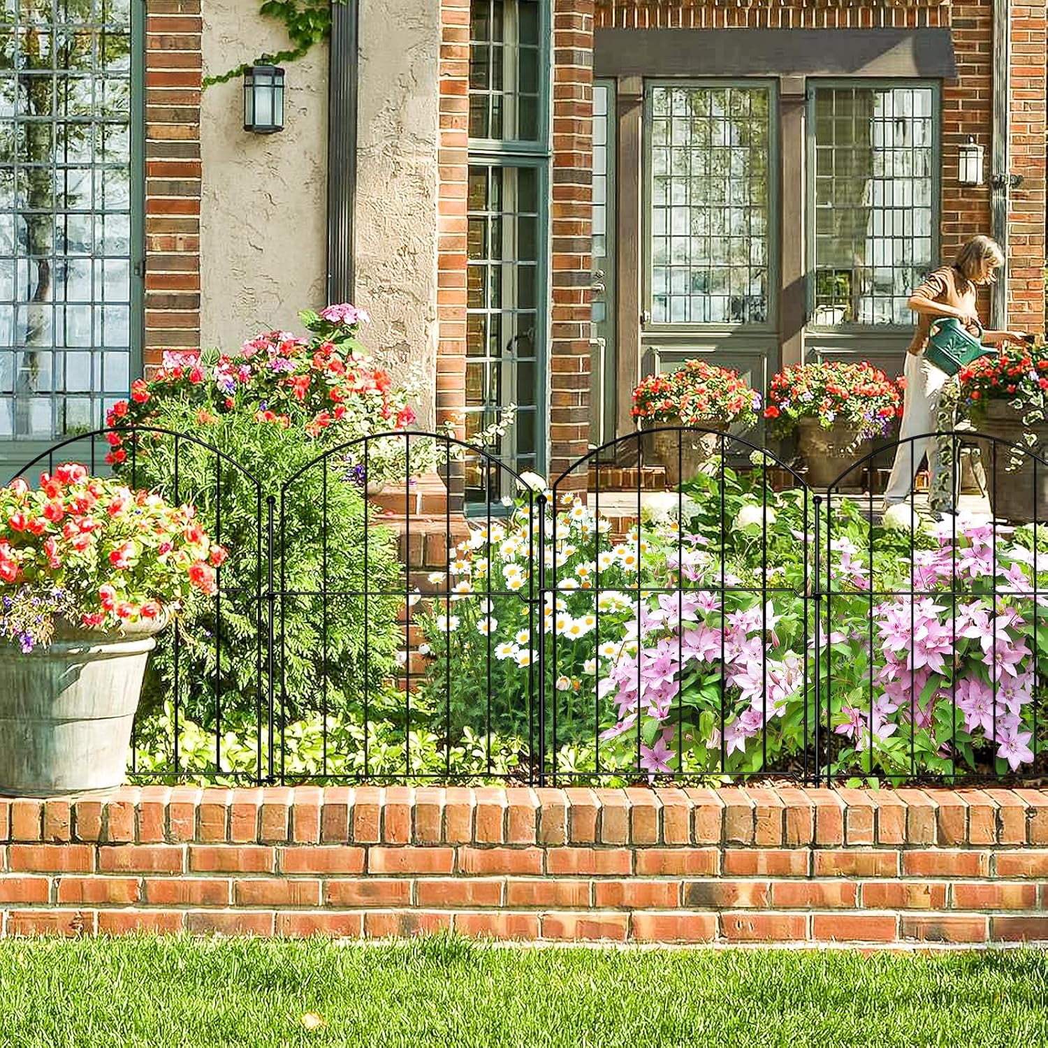 Decorative Arch Garden Fence 25 Panels, 17'' H x 26.7FT L, No- Animal Barrier with Rustproof Stakes - Easy Install & Sturdy Design