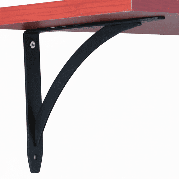Decorative Arching Steel Shelf Bracket, Black, Reversible L-Brace for 6 to 8 Inch Shelves, Durable Powder Coated Support Brace