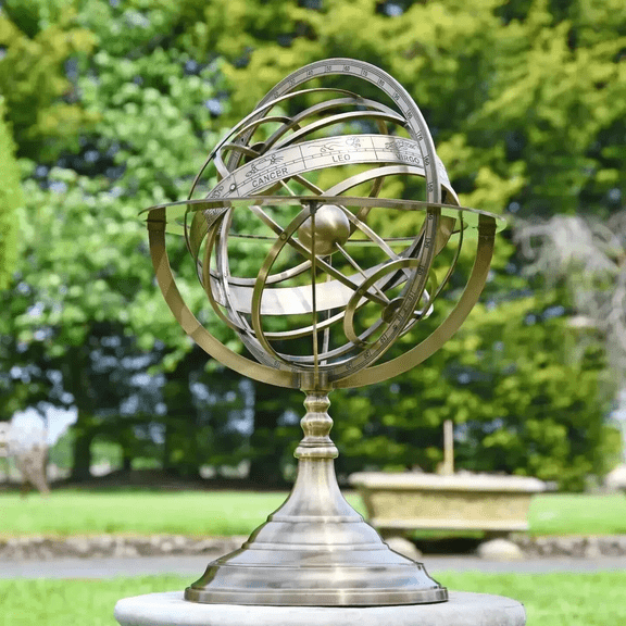 Decorative Armillary Sphere with Sundial Arrow 18" Classical Astronomical Garden & Tabletop Decor