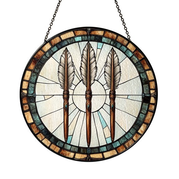 Decorative Arrow Artwork Glass Suncatcher Round Window Hanging, Stylish Boho Home Decor Gift